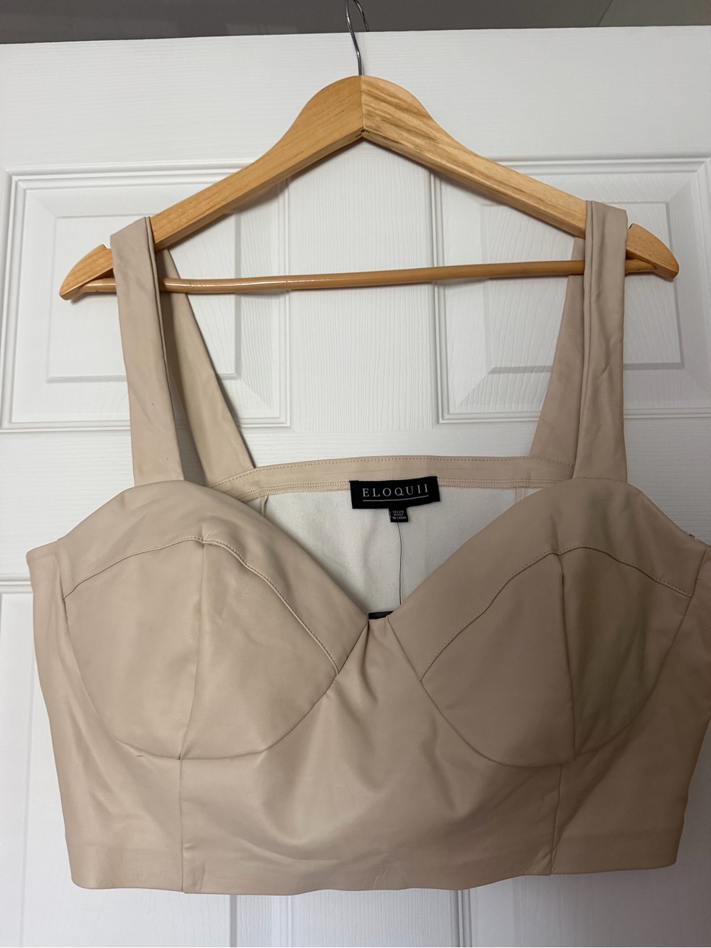 Eloquii Neutral Beige Faux Leather Crop Top